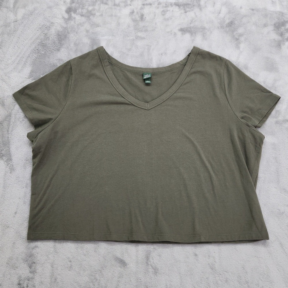 Wild Fable‎ Top Womens 3X Green V-Neck Short Sleeve Cropped Tee Casual Pullover